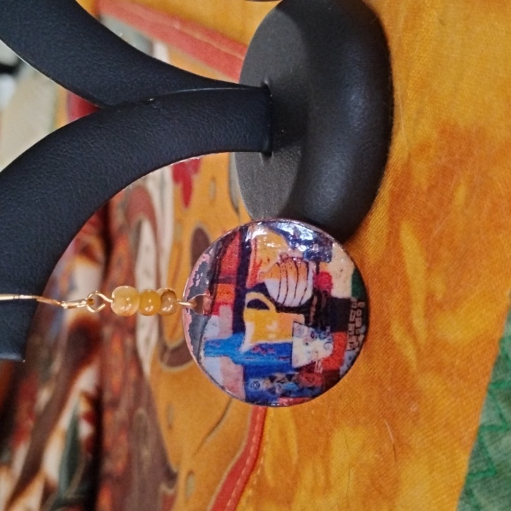 Hand Crafted Colorful Abstract Dangle Earrings With Sunstone - Picture 2 of 5